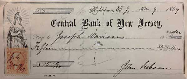 Check from Central Jersey Bank.